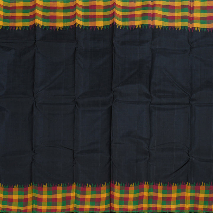 Hayagrivas Black Kanjivaram Silk Saree with Multi Color Checks Border BBD1890C1-1