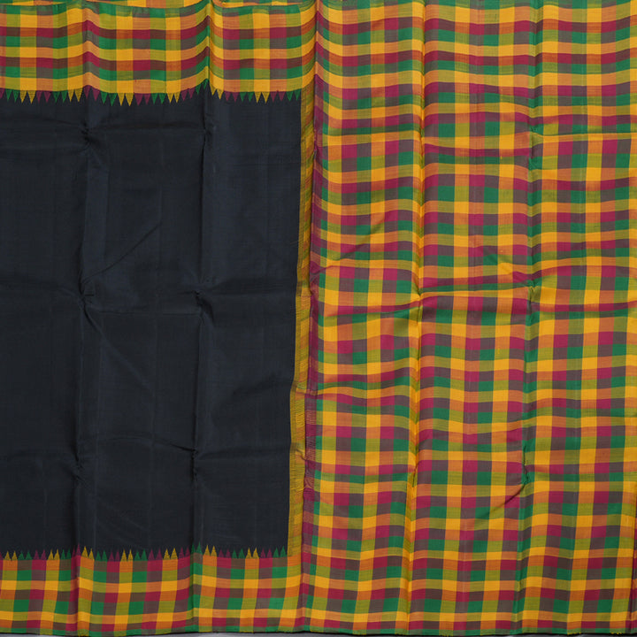 Hayagrivas Black Kanjivaram Silk Saree with Multi Color Checks Border BBD1890C1-1