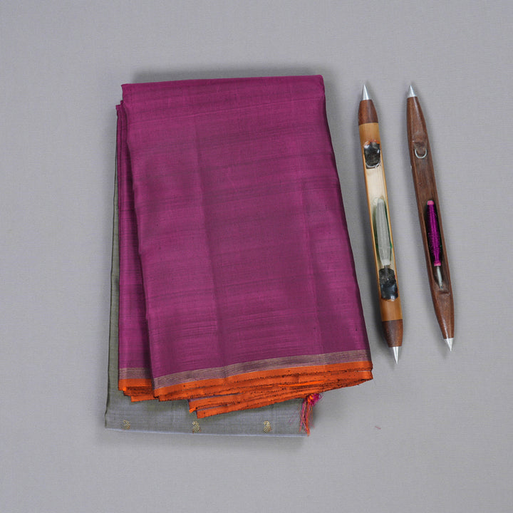 Hayagrivas Grey Kanjivaram Silk Saree with Purple Border - BBD1907C1-1