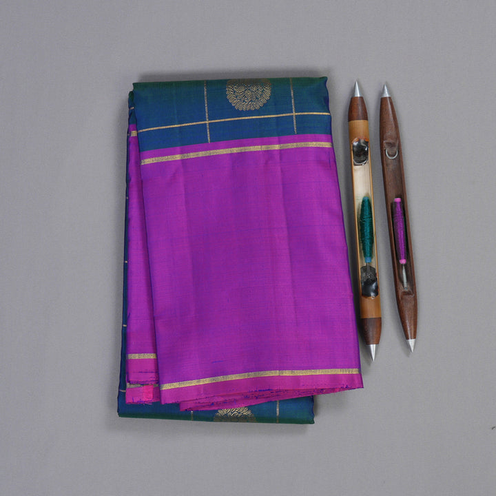Hayagrivas Peacock Blue Handloom Kanjivaram Silk Saree with Purple Border BBD1921C7-3