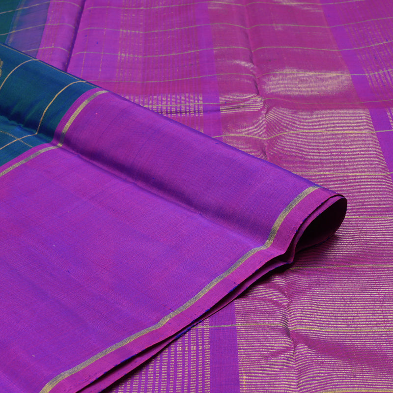 Hayagrivas Peacock Blue Handloom Kanjivaram Silk Saree with Purple Border BBD1921C7-3