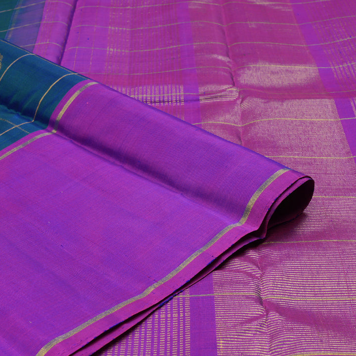 Hayagrivas Peacock Blue Handloom Kanjivaram Silk Saree with Purple Border BBD1921C7-3