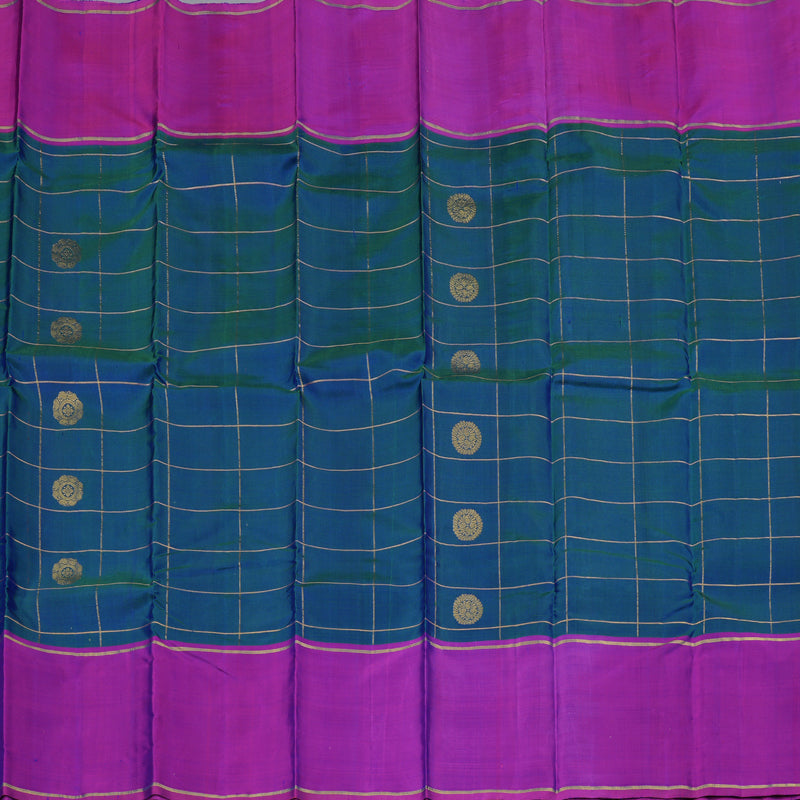 Hayagrivas Peacock Blue Handloom Kanjivaram Silk Saree with Purple Border BBD1921C7-3