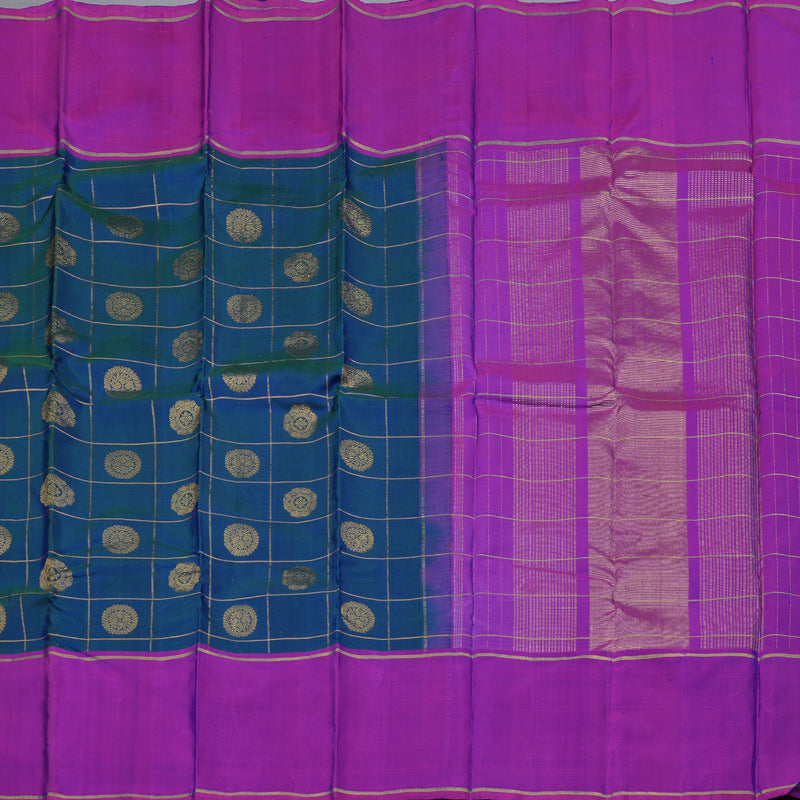 Hayagrivas Peacock Blue Handloom Kanjivaram Silk Saree with Purple Border BBD1921C7-3
