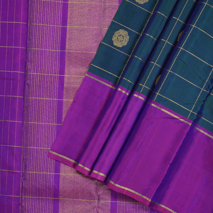 Hayagrivas Peacock Blue Handloom Kanjivaram Silk Saree with Purple Border BBD1921C7-3