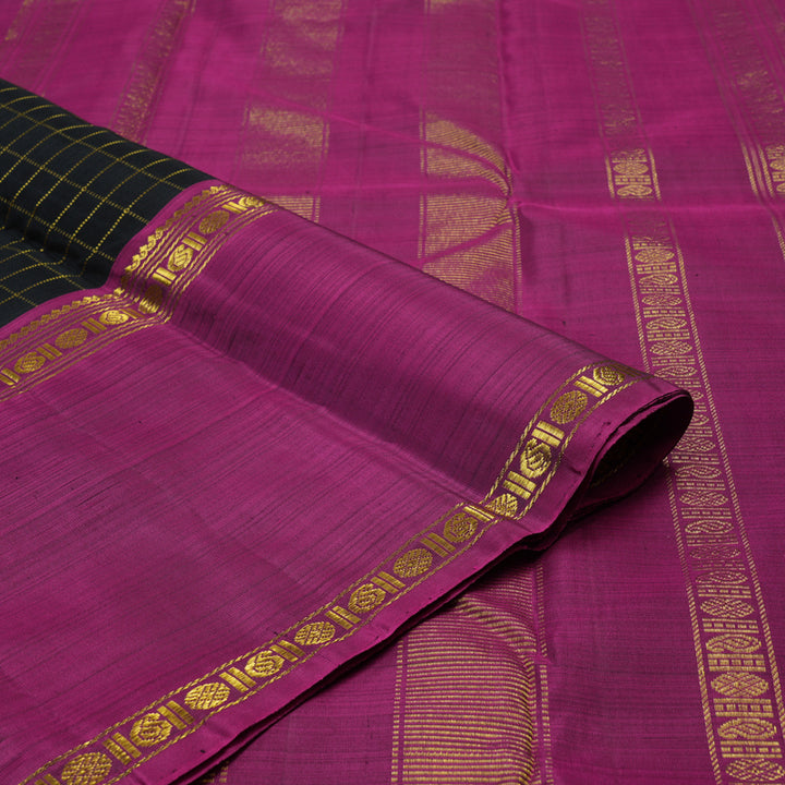 Hayagrivas Handloom Black Kanjivaram Silk Saree with Ganga Jamuna border BBD1934C6-2