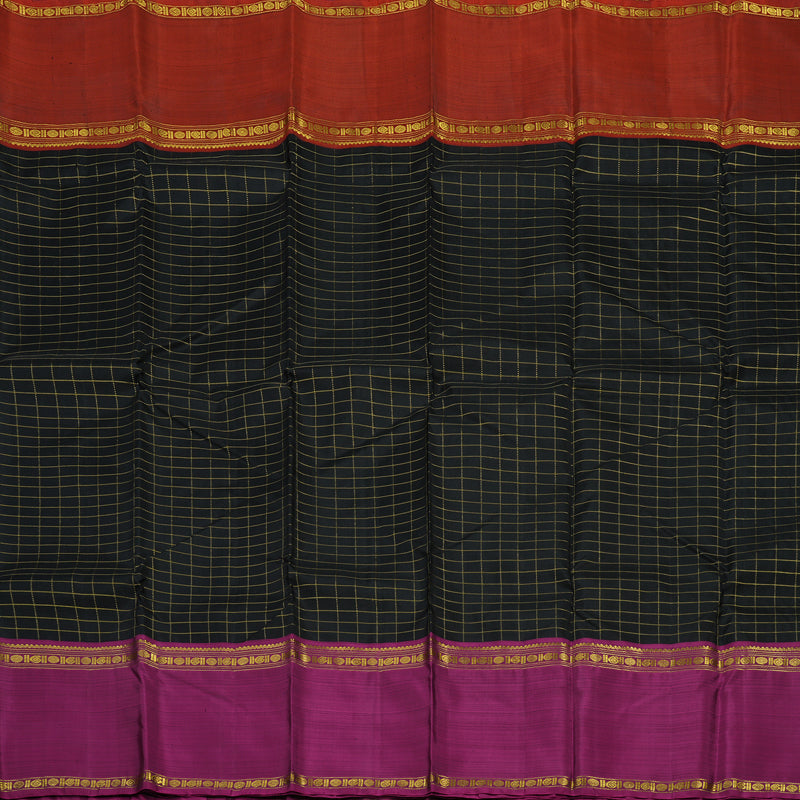 Hayagrivas Handloom Black Kanjivaram Silk Saree with Ganga Jamuna border BBD1934C6-2