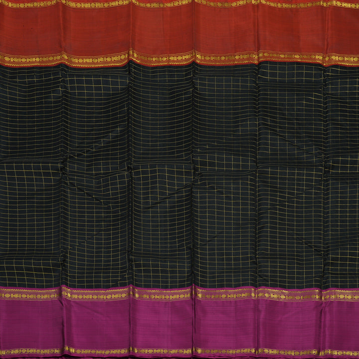 Hayagrivas Handloom Black Kanjivaram Silk Saree with Ganga Jamuna border BBD1934C6-2