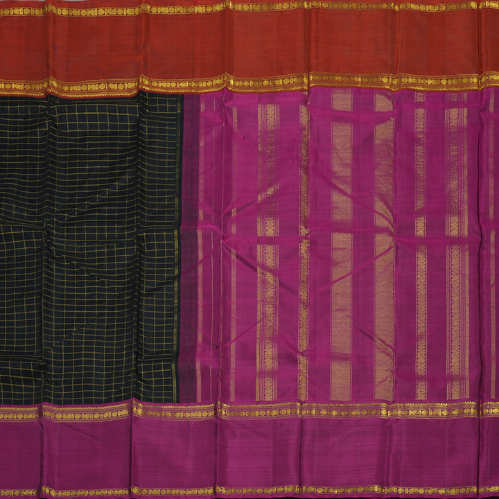 Hayagrivas Handloom Black Kanjivaram Silk Saree with Ganga Jamuna border BBD1934C6-2