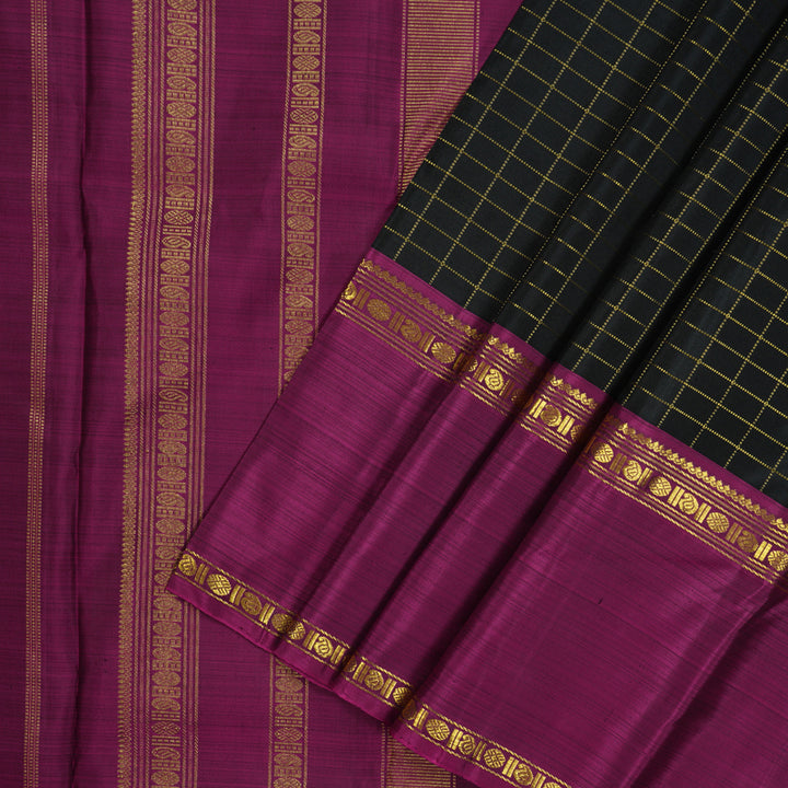 Hayagrivas Handloom Black Kanjivaram Silk Saree with Ganga Jamuna border BBD1934C6-2