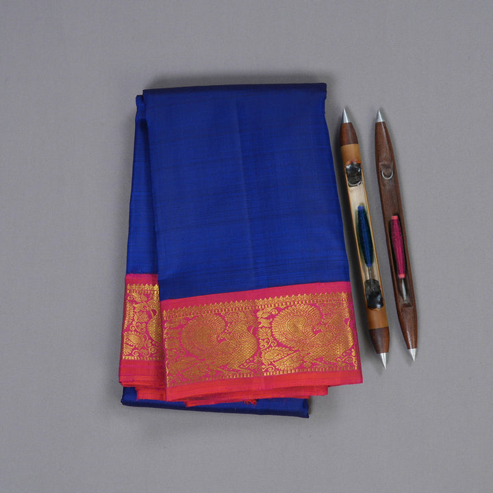 Hayagrivas Blue Handloom Kanjivaram Silk Saree with Orangish Pink Border BBD1963C2-2