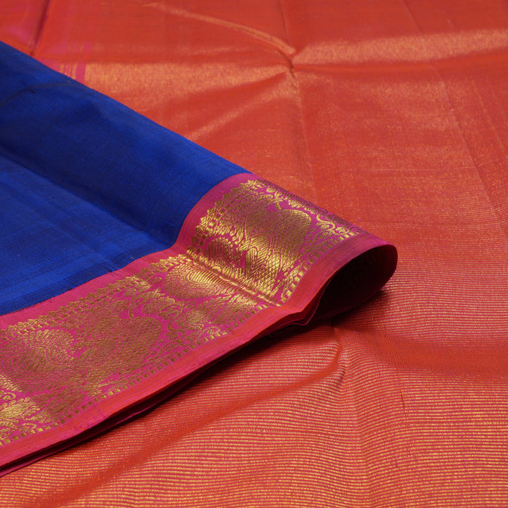 Hayagrivas Blue Handloom Kanjivaram Silk Saree with Orangish Pink Border BBD1963C2-2