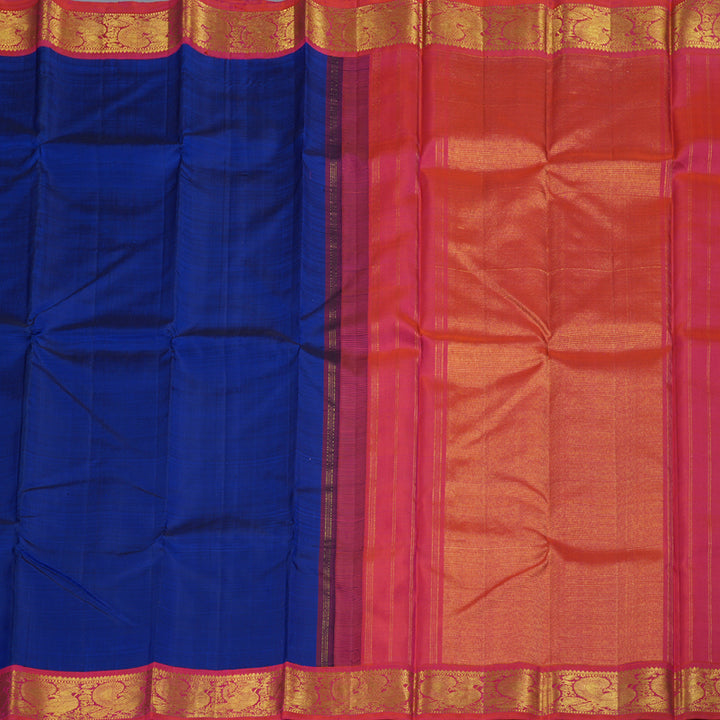 Hayagrivas Blue Handloom Kanjivaram Silk Saree with Orangish Pink Border BBD1963C2-2