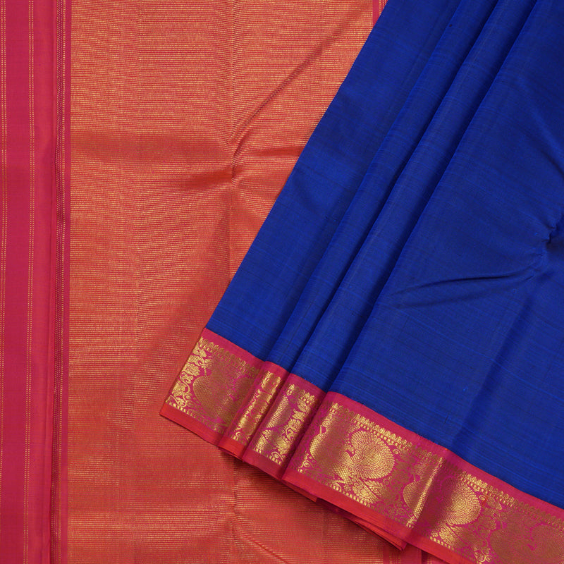 Hayagrivas Blue Handloom Kanjivaram Silk Saree with Orangish Pink Border BBD1963C2-2