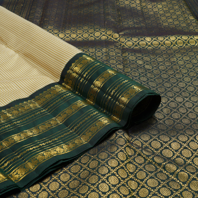 Hayagrivas Handloom Sandal - Beige Checks With Dark Green Border Kanjivaram Silk Saree BBD1975C12-1