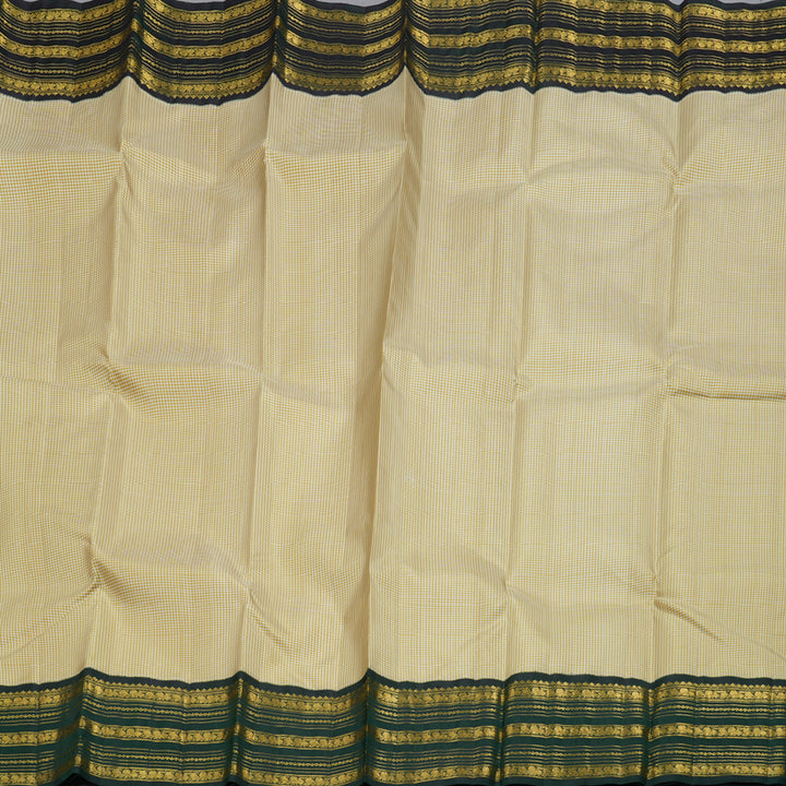 Hayagrivas Handloom Sandal - Beige Checks With Dark Green Border Kanjivaram Silk Saree BBD1975C12-1