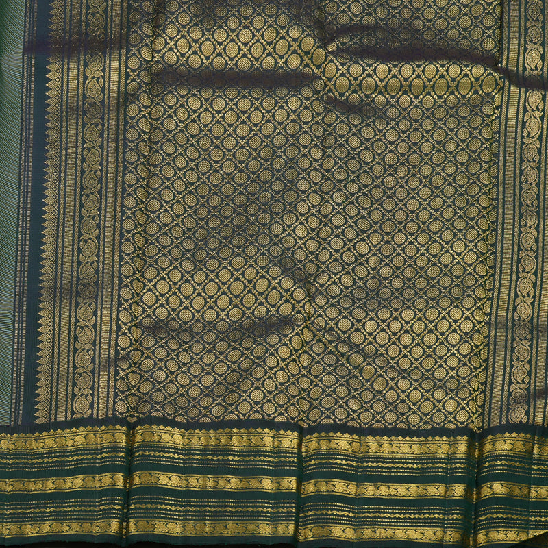 Hayagrivas Handloom Sandal - Beige Checks With Dark Green Border Kanjivaram Silk Saree BBD1975C12-1