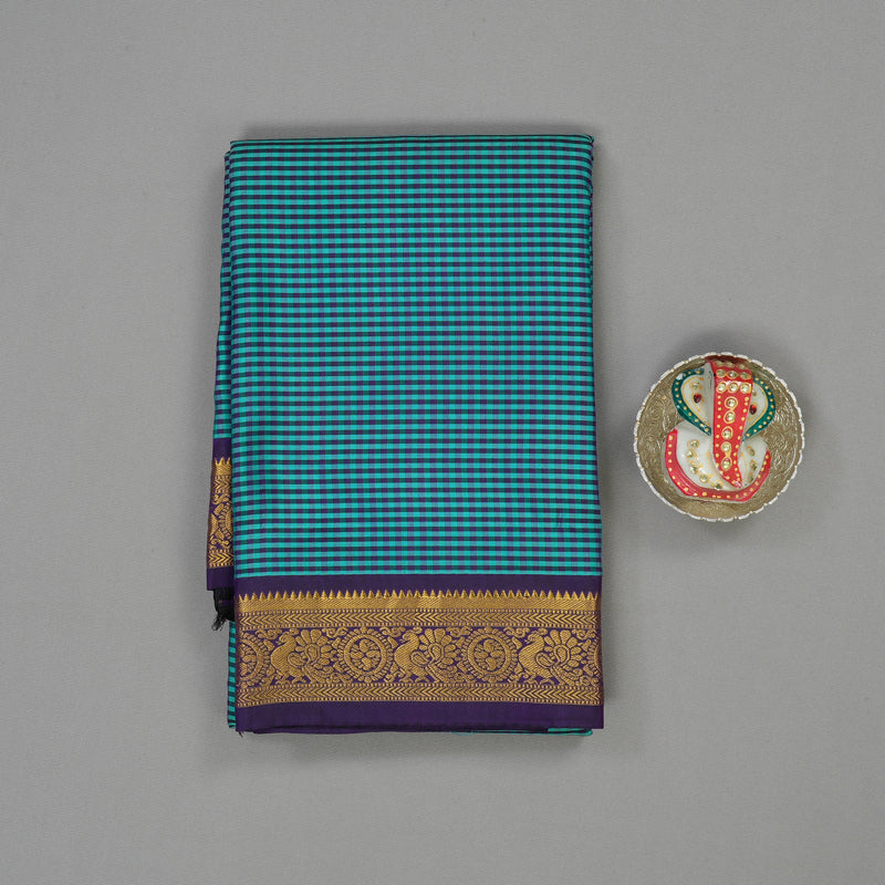Hayagrivas Handloom Multicolour Checks Kanjivaram Silk Saree with Violet border BBD1979C5-4
