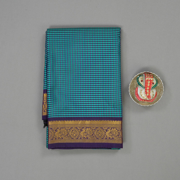 Hayagrivas Handloom Multicolour Checks Kanjivaram Silk Saree with Violet border BBD1979C5-4