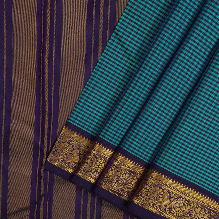 Hayagrivas Handloom Multicolour Checks Kanjivaram Silk Saree with Violet border BBD1979C5-4