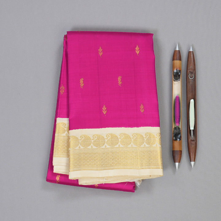 Hayagrivas Pink Kanjivaram Silk Saree with Half White Border BBD1980C7-1