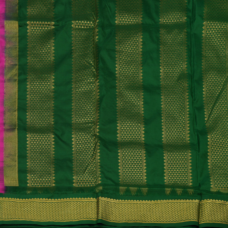 Hayagrivas Handloom Magenta Ten Yards Silk Saree with Bottle Green Border BBD1990C1-79