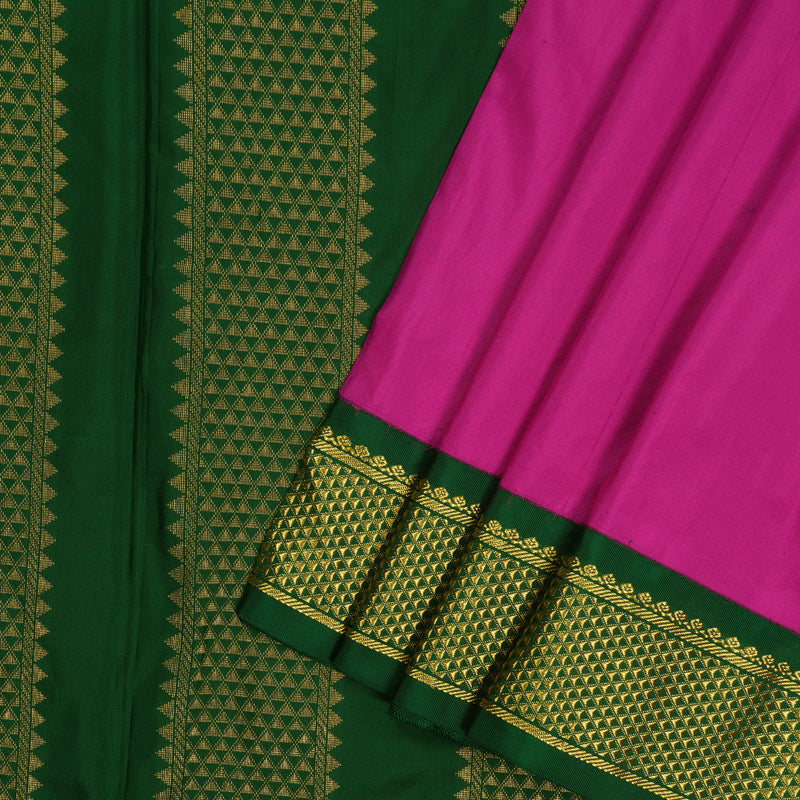 Hayagrivas Handloom Magenta Ten Yards Silk Saree with Bottle Green Border BBD1990C1-79