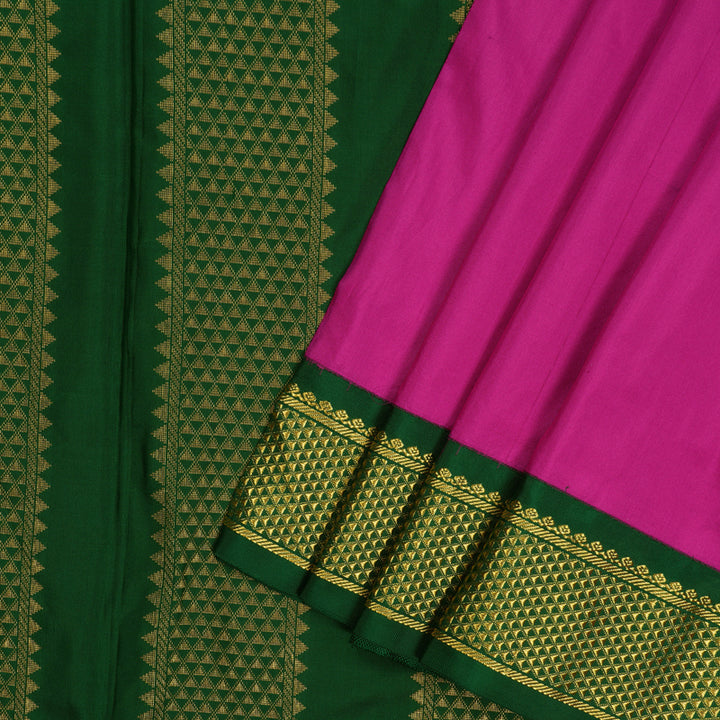 Hayagrivas Handloom Magenta Ten Yards Silk Saree with Bottle Green Border BBD1990C1-79