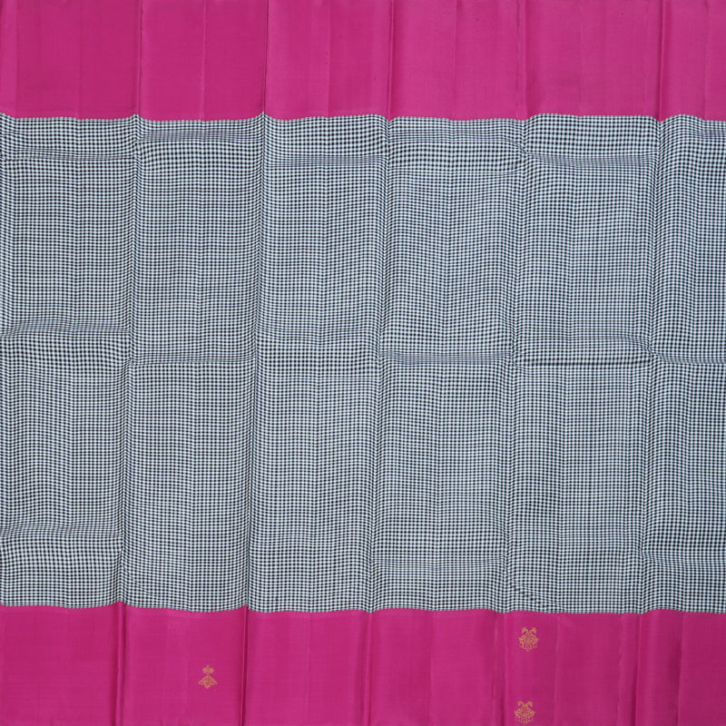 Hayagrivas Black And White Muted Checks Handloom Kanjivaram Silk Saree with Pink Border BBD1991C1-1