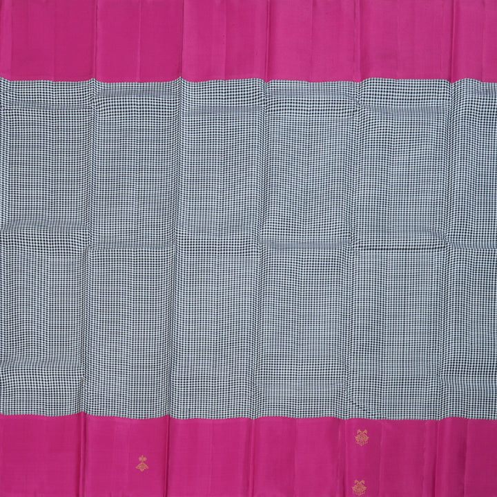 Hayagrivas Black And White Muted Checks Handloom Kanjivaram Silk Saree with Pink Border BBD1991C1-1