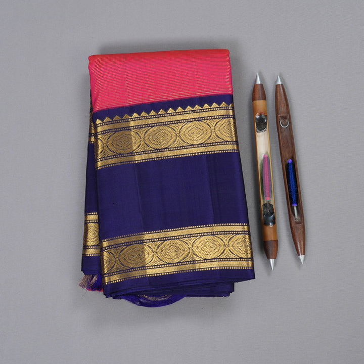 Hayagrivas Redish Pink Kanjivaram Silk Saree with Blue Border - BBD2019C3-1