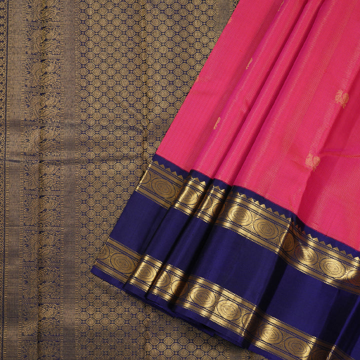 Hayagrivas Redish Pink Kanjivaram Silk Saree with Blue Border - BBD2019C3-1