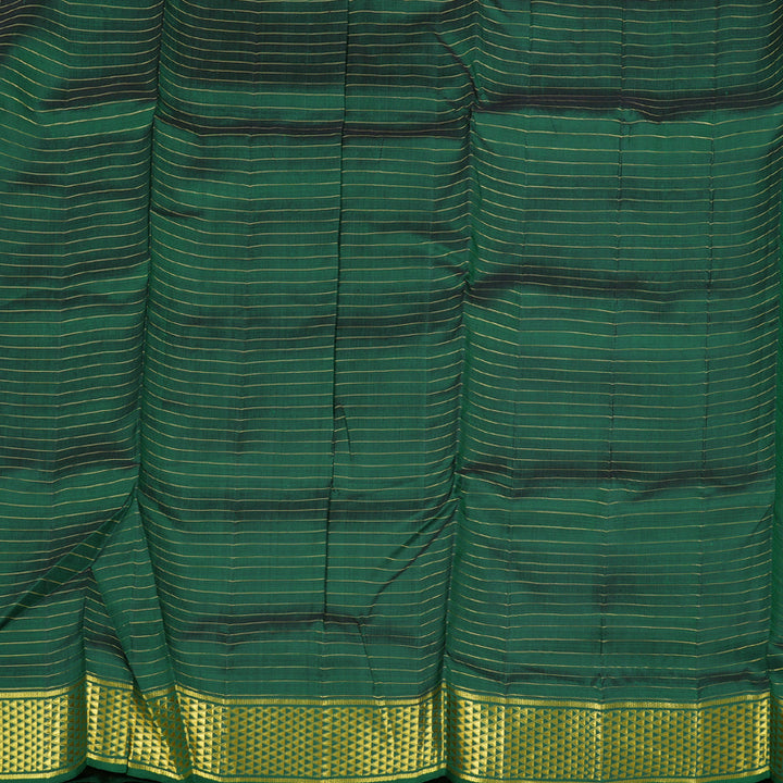 Hayagrivas Bright Bottle Green Handloom Kanjivaram Ten Yards Silk Saree BBD2042C4-1