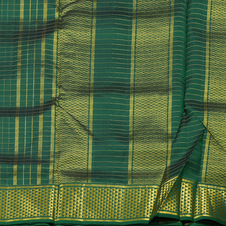 Hayagrivas Bright Bottle Green Handloom Kanjivaram Ten Yards Silk Saree BBD2042C4-1