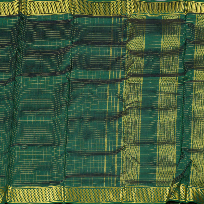 Hayagrivas Bright Bottle Green Handloom Kanjivaram Ten Yards Silk Saree BBD2042C4-1