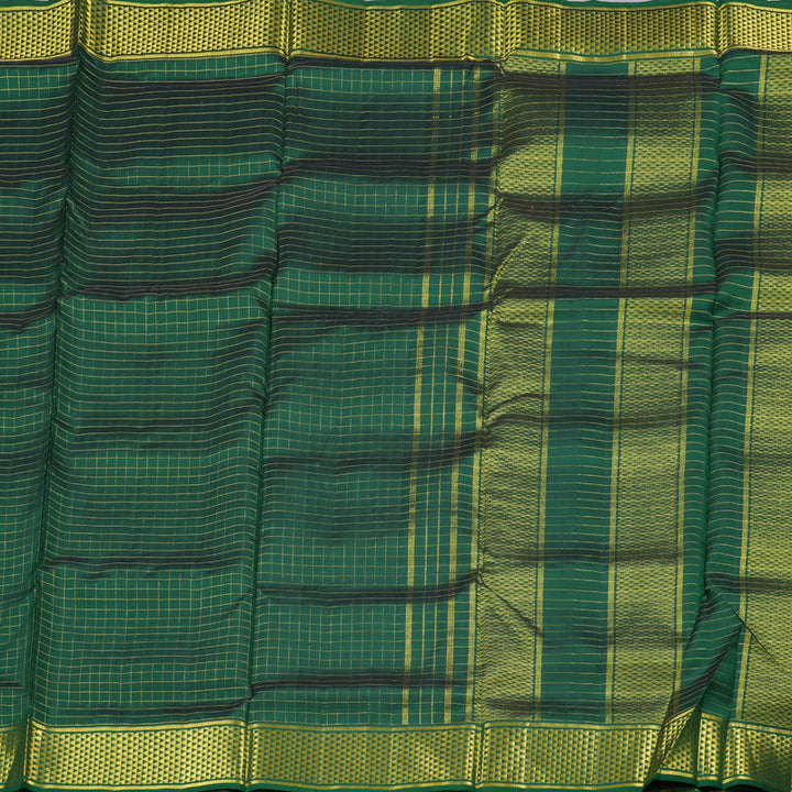 Hayagrivas Bright Bottle Green Handloom Kanjivaram Ten Yards Silk Saree BBD2042C4-1