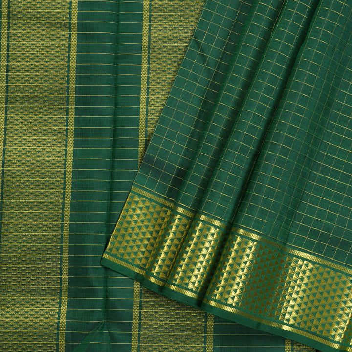 Hayagrivas Bright Bottle Green Handloom Kanjivaram Ten Yards Silk Saree BBD2042C4-1