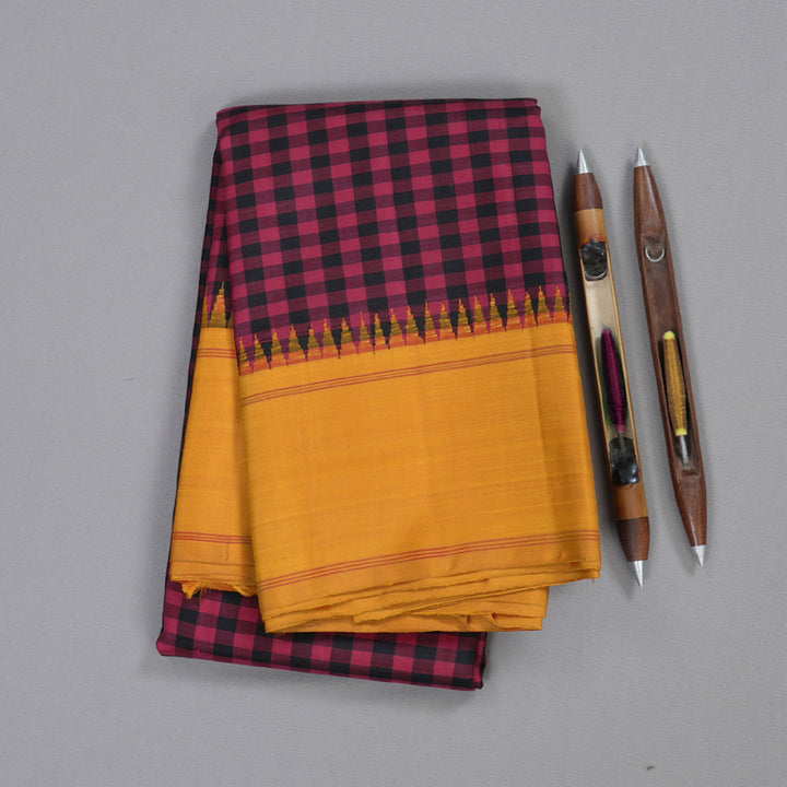 Hayagrivas Maroon And Black Checks Kanjivaram Silk Saree with Mustard  Border BBD209E1-1