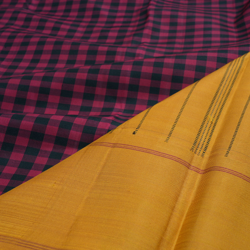 Hayagrivas Maroon And Black Checks Kanjivaram Silk Saree with Mustard  Border BBD209E1-1