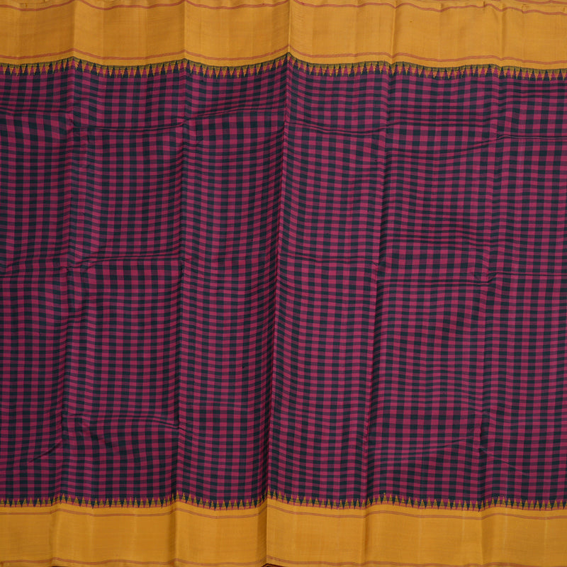 Hayagrivas Maroon And Black Checks Kanjivaram Silk Saree with Mustard  Border BBD209E1-1