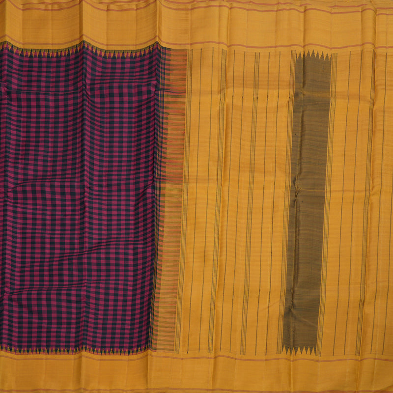 Hayagrivas Maroon And Black Checks Kanjivaram Silk Saree with Mustard  Border BBD209E1-1