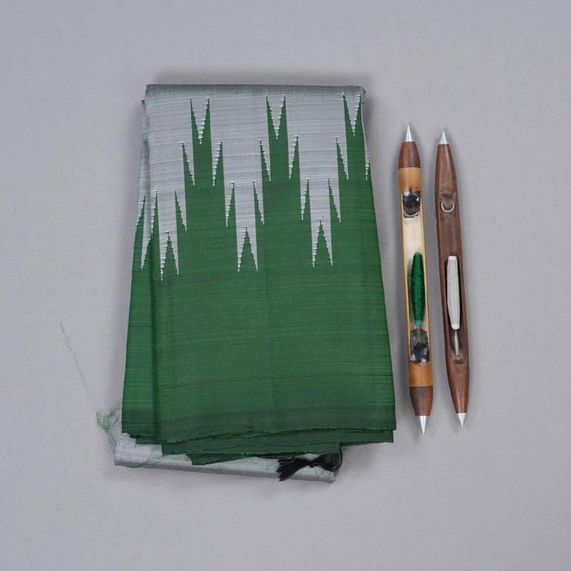 Hayagrivas Sizzling Grey Handloom Kanjivaram Silk Saree with Bottle Green Border BBD209E2-3