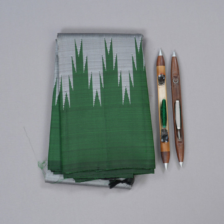 Hayagrivas Sizzling Grey Handloom Kanjivaram Silk Saree with Bottle Green Border BBD209E2-3