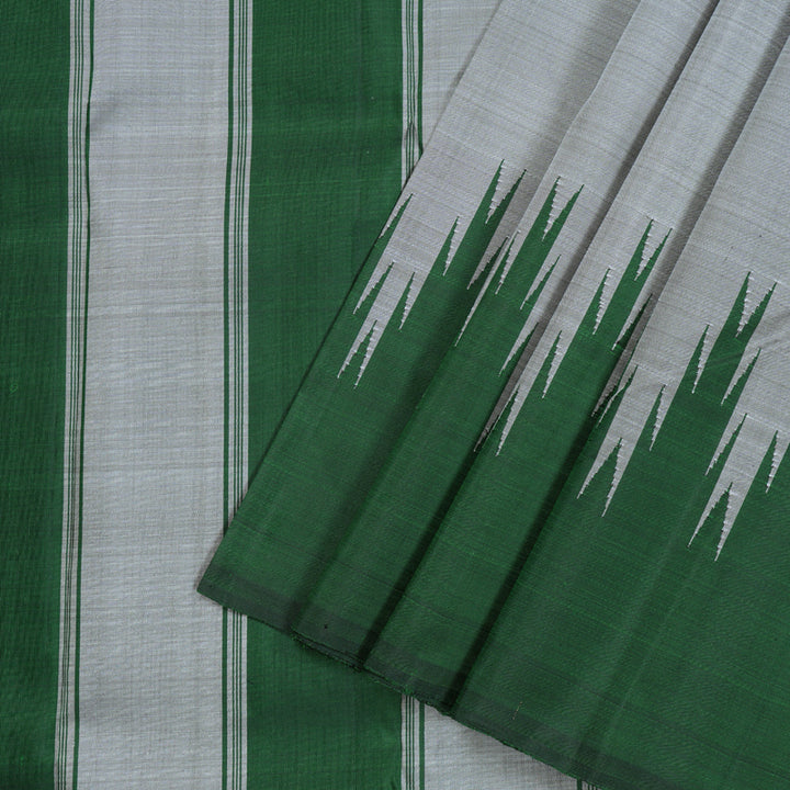 Hayagrivas Sizzling Grey Handloom Kanjivaram Silk Saree with Bottle Green Border BBD209E2-3
