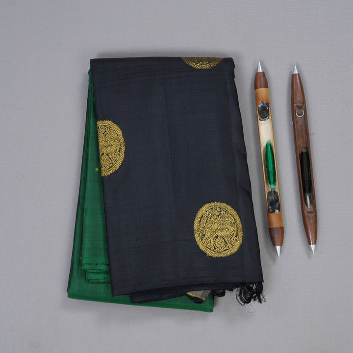 Hayagrivas Green And Black Kanjivaram Silk Saree with Green And Black Border BBD210E6-1