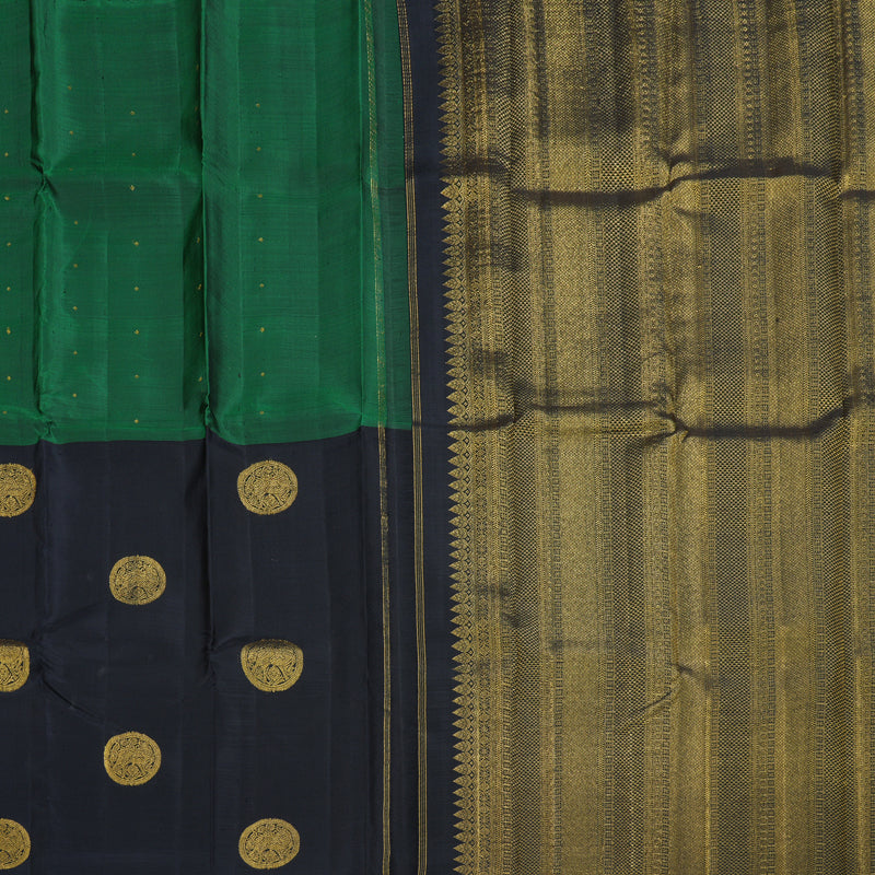 Hayagrivas Green And Black Kanjivaram Silk Saree with Green And Black Border BBD210E6-1