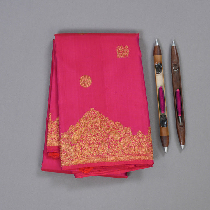 Hayagrivas Reddish Pink Kanjivaram Silk Saree with Reddish Pink Border BBD212E3-1