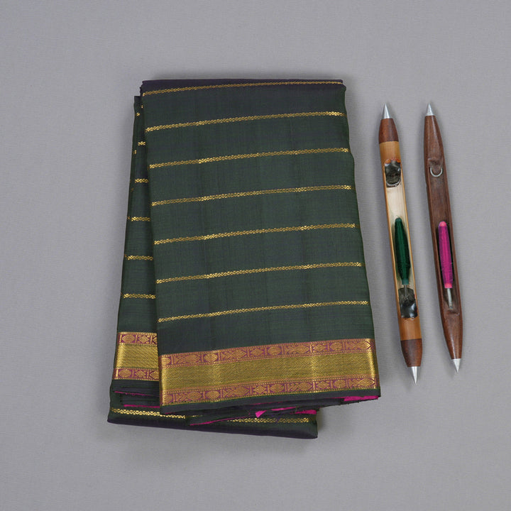 Hayagrivas Mehandi Green Kanjivaram Silk Saree with Mehandi Green Border BBD224E1-2