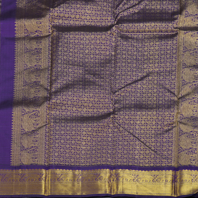 Hayagrivas Beige Kanjivaram Silk Saree with Purplish Blue Border - BBD225E1-1