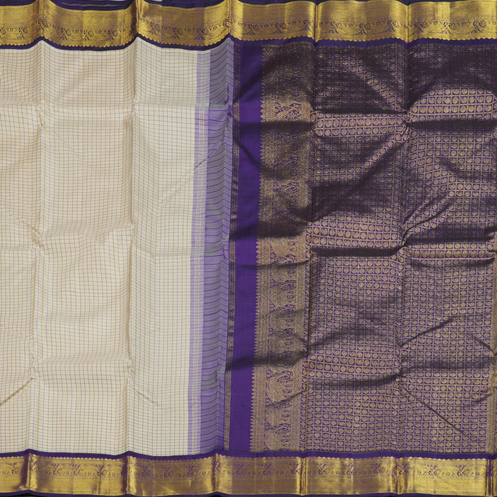 Hayagrivas Beige Kanjivaram Silk Saree with Purplish Blue Border - BBD225E1-1